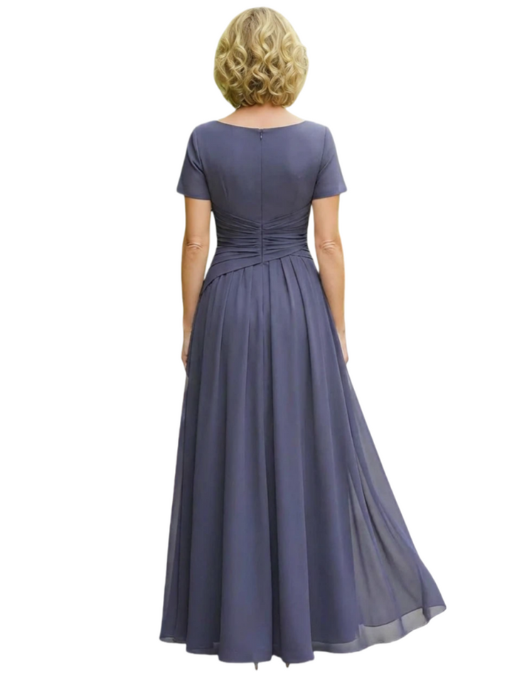Elegant Scoop Short Sleeves Chiffon A-Line Mother of The Bride Dresses