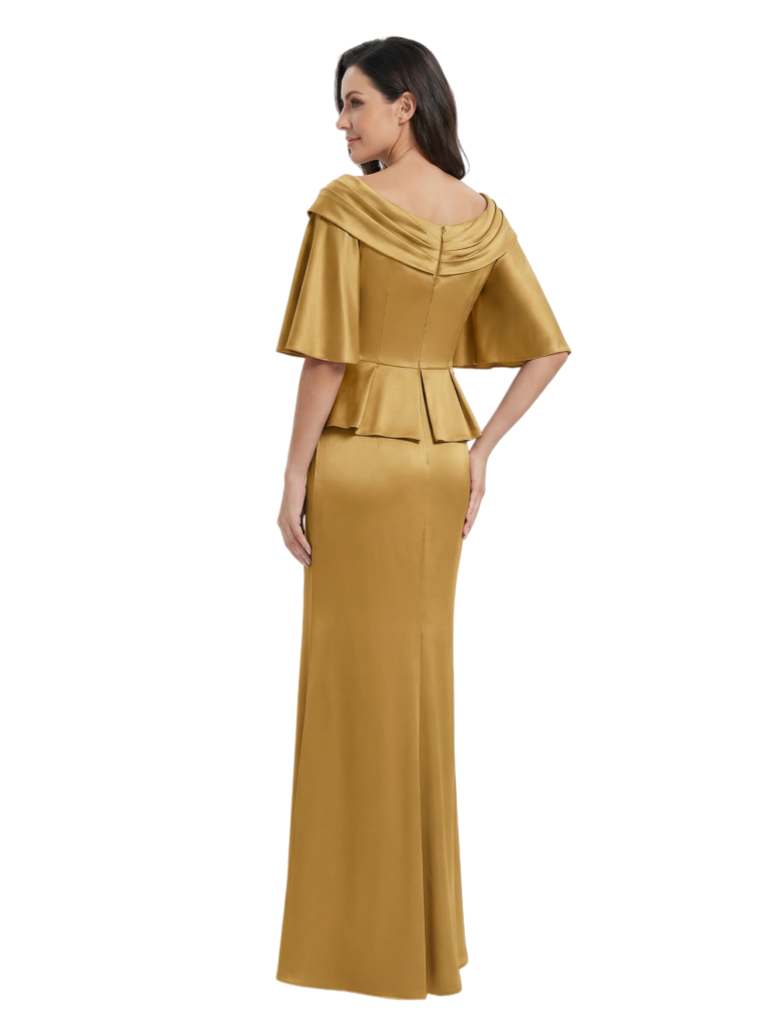 Elegant V-Neck Short Sleeves Ruffle Lace Mermaid Mother Of The Bride Dresses