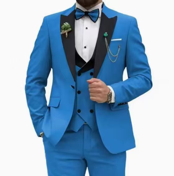 Classic 3 Piece Royal Blue Men's Suit with Regular Fit and Sophisticated Peak Lapel