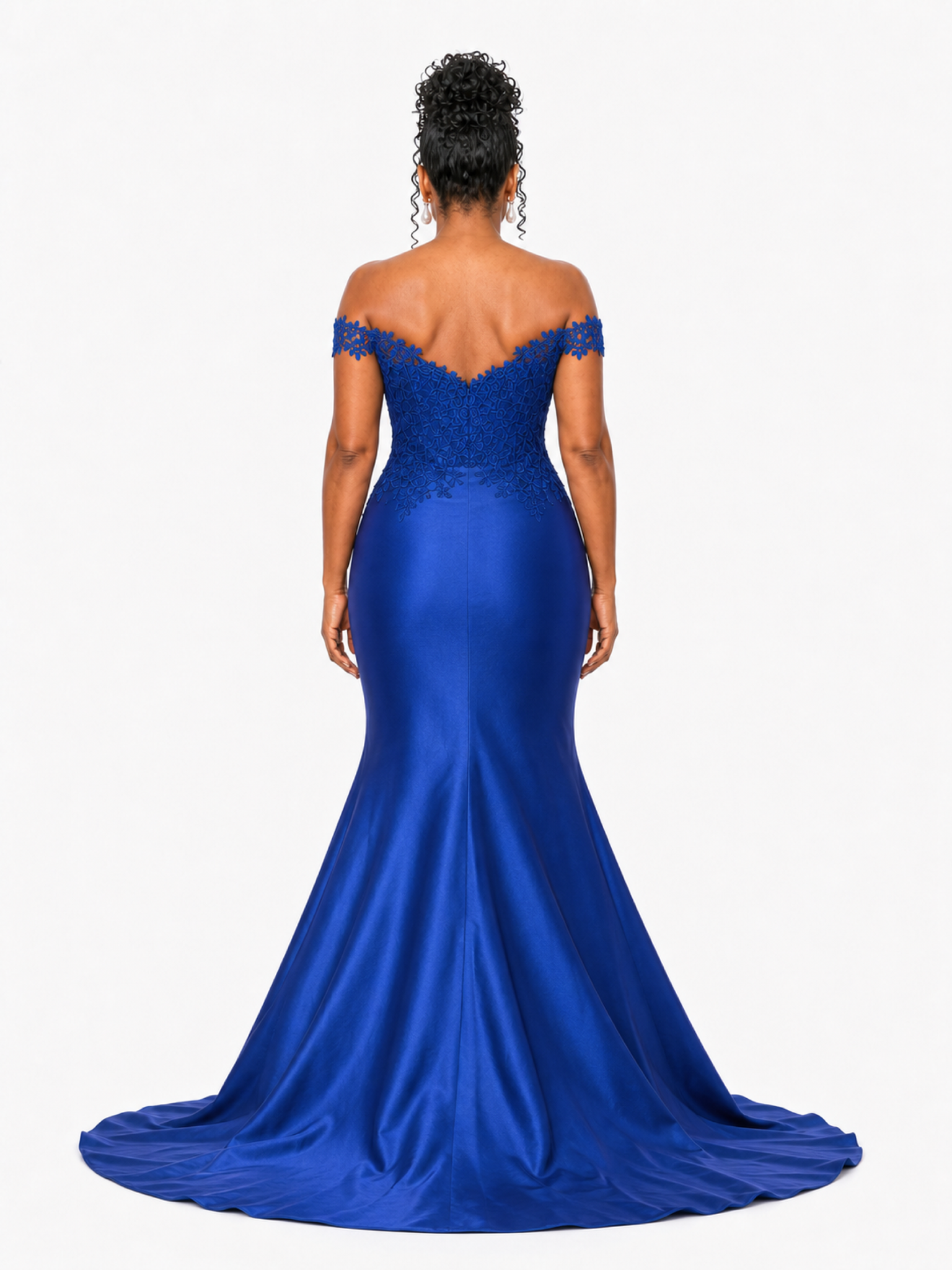 ChicSew Soft Satin Off Shoulder Mermaid Maxi Bridesmaid Dresses With Lace Applique