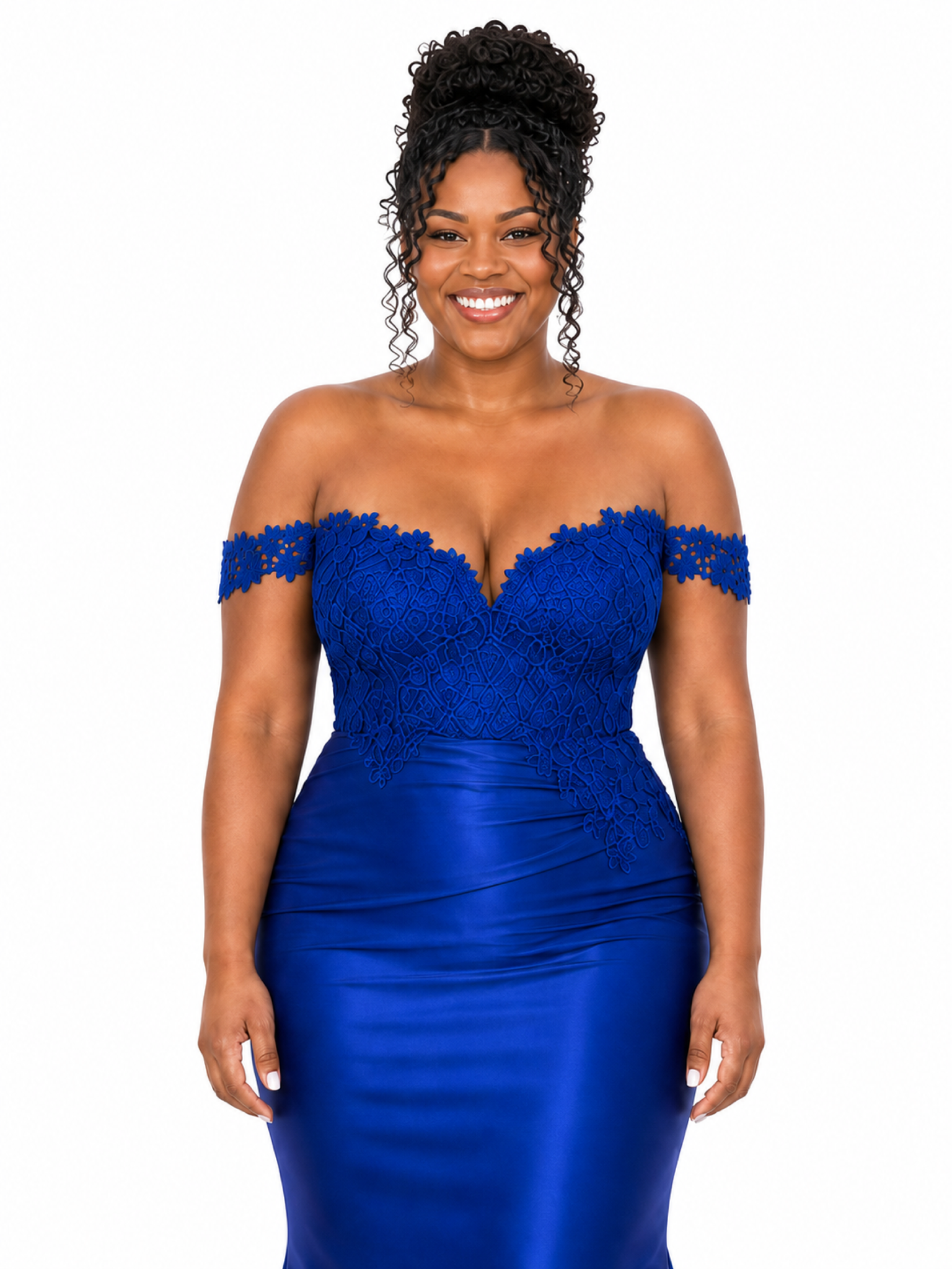 ChicSew Soft Satin Off Shoulder Mermaid Maxi Bridesmaid Dresses With Lace Applique