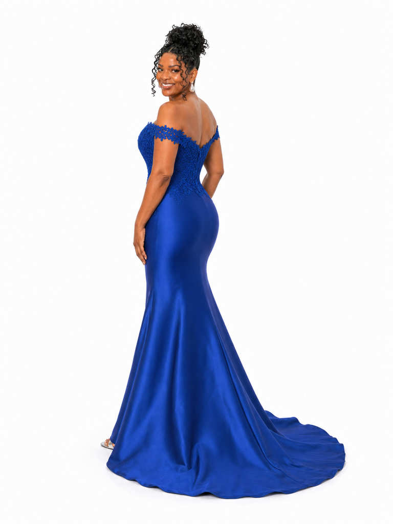 ChicSew Soft Satin Off Shoulder Mermaid Maxi Bridesmaid Dresses With Lace Applique