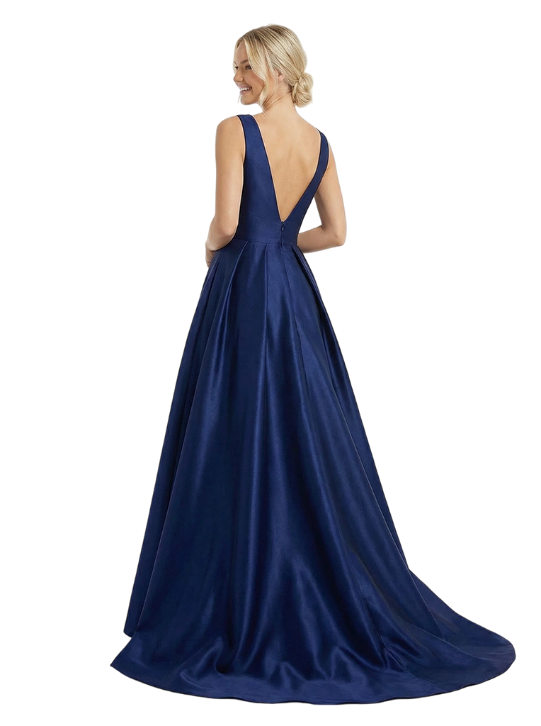 Timeless V-Neck Satin Ruched A-Line Prom Dress With Detachable Overskirt