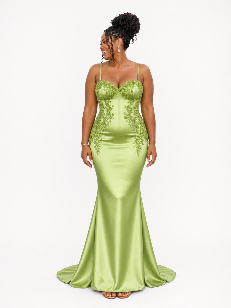 ChicSew Spaghetti Straps Lace Appliques Soft Satin Long Mermaid Bridesmaid Dresses — Flatter Your Figure