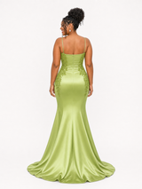 ChicSew Spaghetti Straps Lace Appliques Soft Satin Long Mermaid Bridesmaid Dresses
