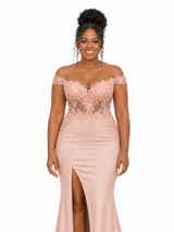 ChicSew Off Shoulder V-Neck Lace Appliques Soft Satin Long Mermaid Bridesmaid Dresses