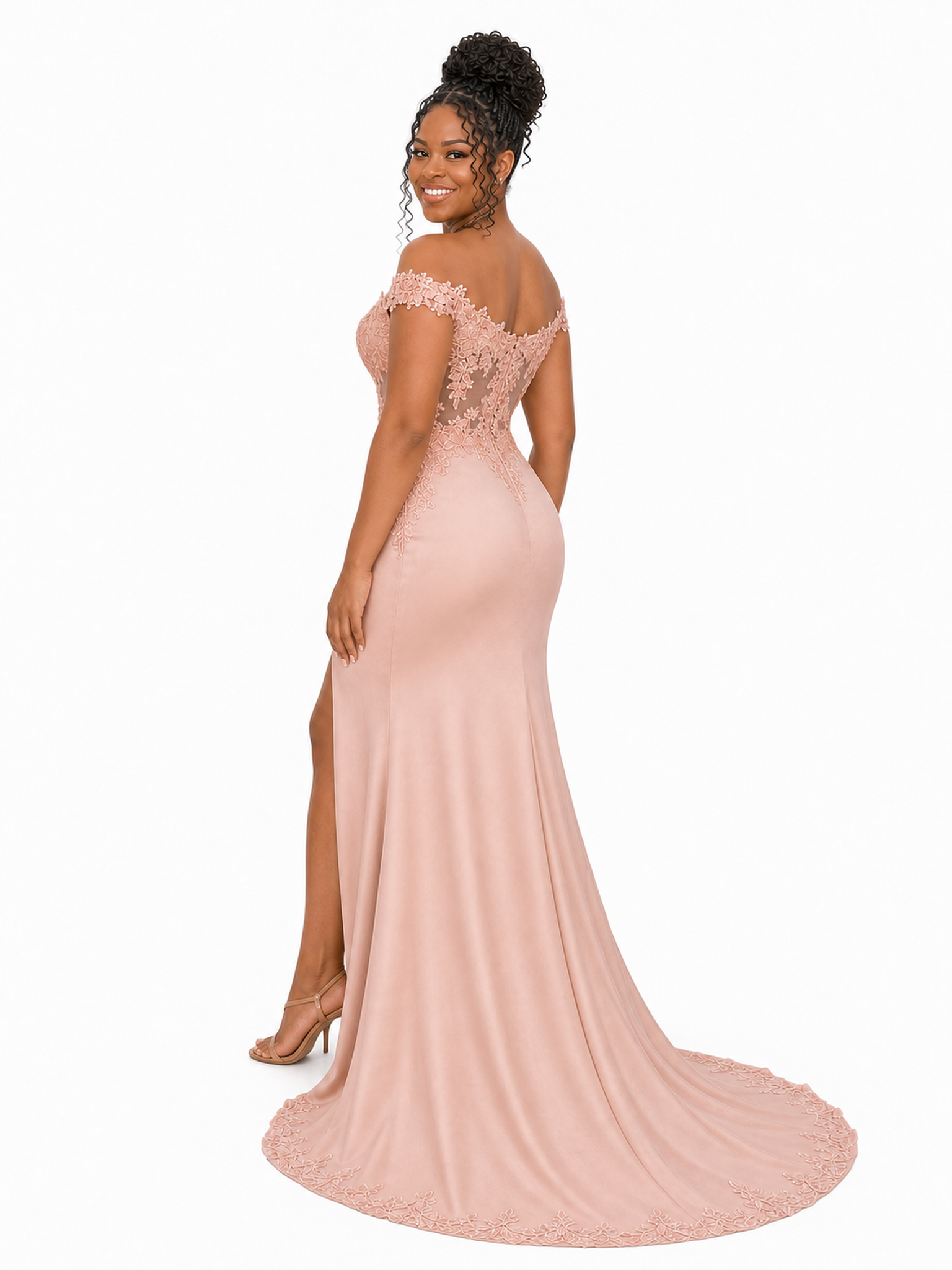 ChicSew Off Shoulder V-Neck Lace Appliques Soft Satin Long Mermaid Bridesmaid Dresses
