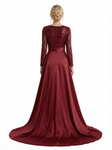 Elegant Long Sleeves Mermaid Sequin Floor-Length Prom Evening Gown Overlay