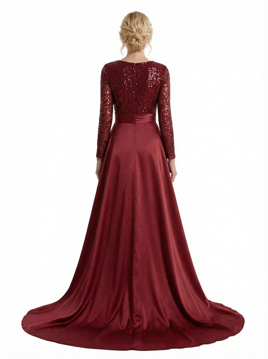 Elegant Long Sleeves Mermaid Sequin Floor-Length Prom Evening Gown Overlay