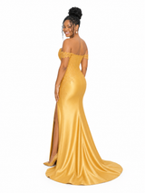 ChicSew Off Shoulder Side Slit Soft Satin Long Mermaid Bridesmaid Dresses With Lace Appliques
