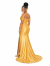 ChicSew Off Shoulder Side Slit Soft Satin Long Mermaid Bridesmaid Dresses With Lace Appliques
