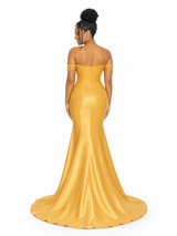 ChicSew Off Shoulder Side Slit Soft Satin Long Mermaid Bridesmaid Dresses With Lace Appliques