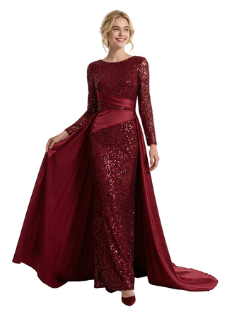 Elegant Long Sleeves Mermaid Sequin Floor-Length Prom Evening Gown Overlay
