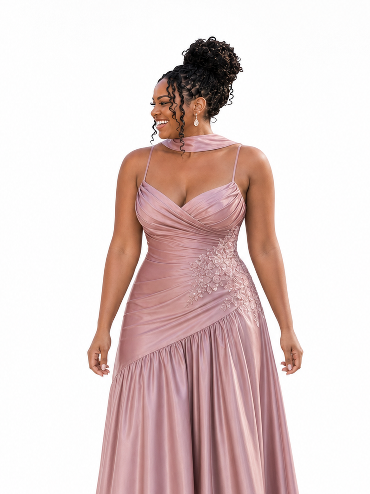 ChicSew Spaghetti Straps A-Line Soft Satin Long Bridesmaid Dresses With Lace Appliques