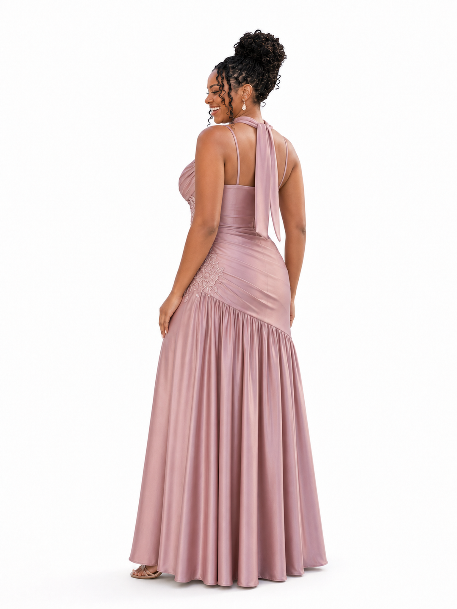 ChicSew Spaghetti Straps A-Line Soft Satin Long Bridesmaid Dresses With Lace Appliques