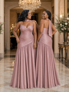 ChicSew Spaghetti Straps A-Line Soft Satin Long Bridesmaid Dresses With Lace Appliques