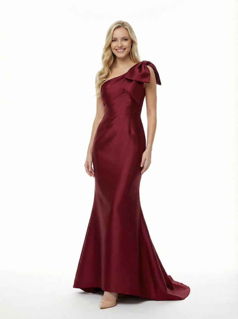 Simple One Shoulder Mermaid Satin Long Evening Prom Dresses