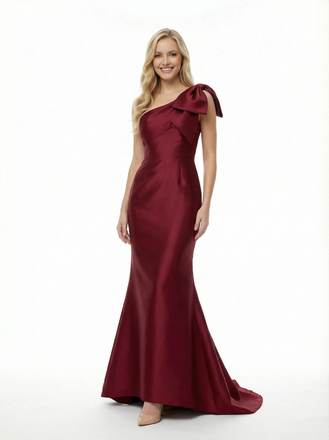 Simple One Shoulder Mermaid Satin Long Evening Prom Dresses