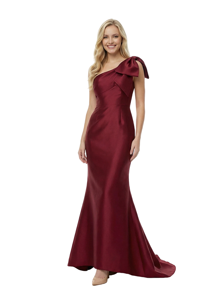 Simple One Shoulder Mermaid Satin Long Evening Prom Dresses