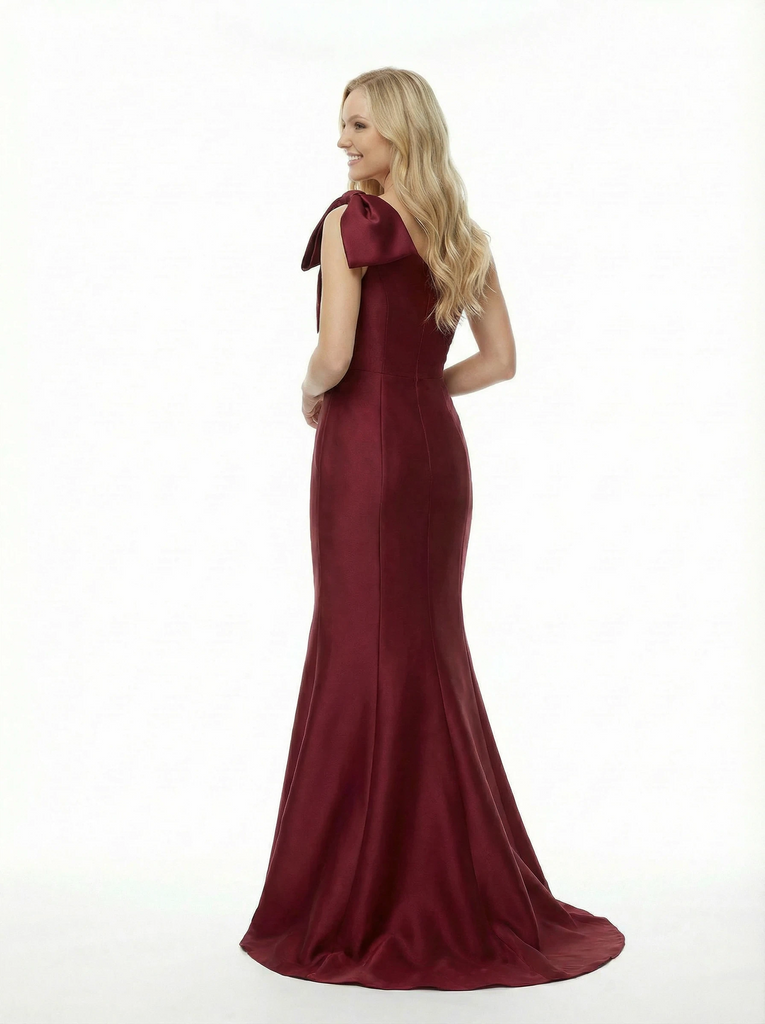 Simple One Shoulder Mermaid Satin Long Evening Prom Dresses