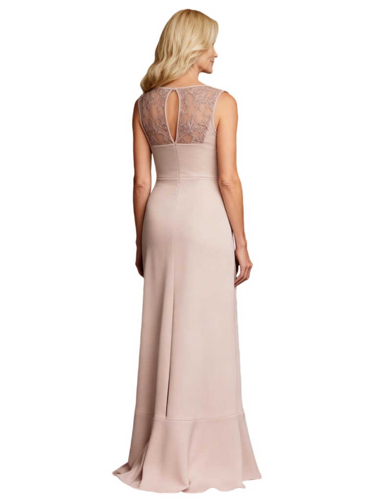 Elegant Illusion Lace Crepe Sleeveless Side Slit Mermaid Mother of the Brides Dresses