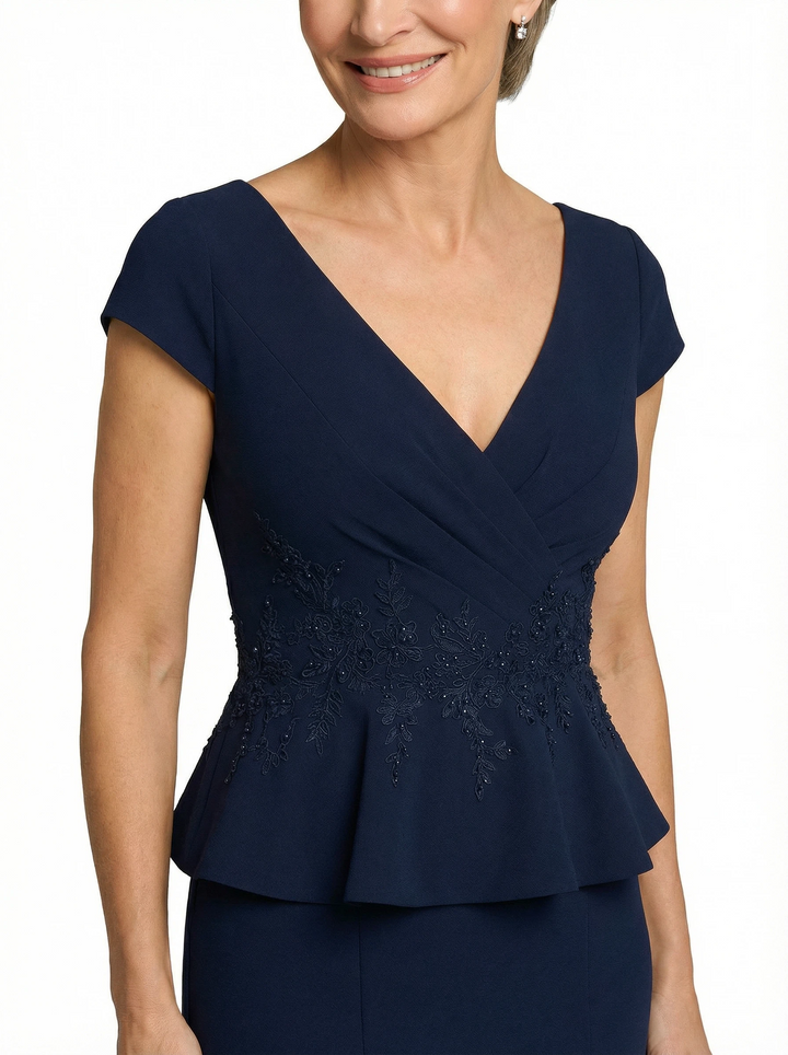 Chicsew Sexy V-neck Cap Sleeves Floor Length Mermaid Mother Of The Groom Dress With Ruffles