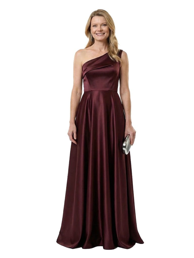 Chicsew Elegant Silky Satin One Shoulder A-Line Maxi Mother of The Groom Dress
