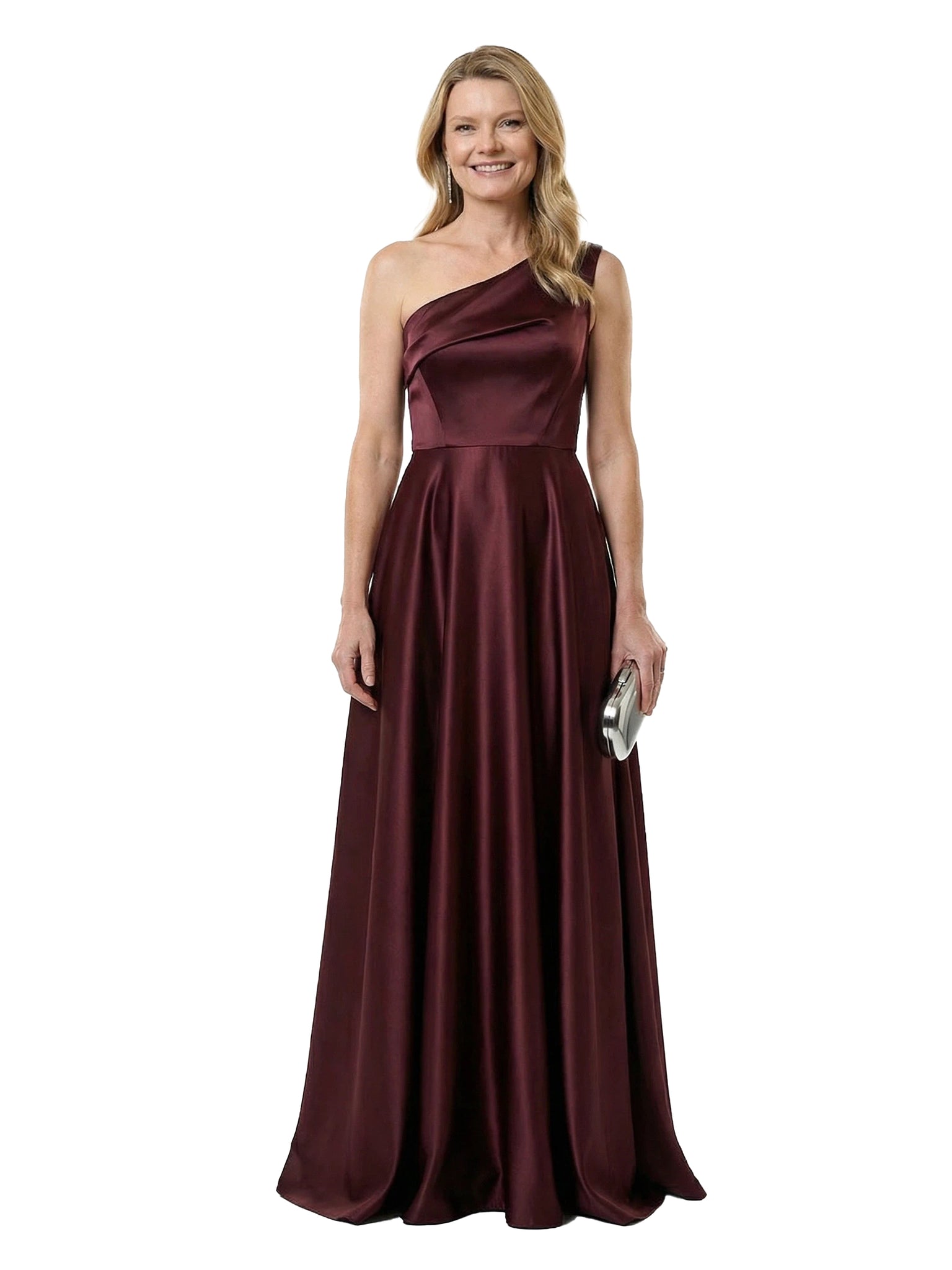 Chicsew Elegant Silky Satin One Shoulder A-Line Maxi Mother of The Groom Dress