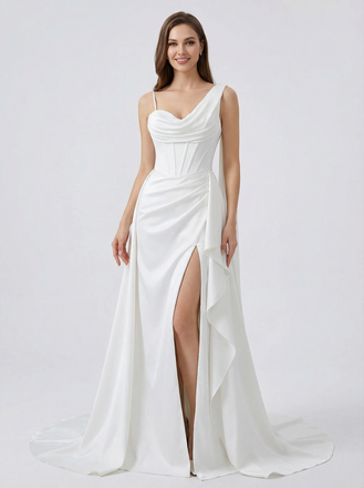 Mermaid  Side Slit Ruffles Maxi Long Satin Wedding Dresses Online