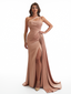 Sexy One Shoulder Side Slit Mermaid Soft Satin Long Bridesmaid Dresses Online