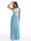 Sexy One Shoulder A-Line Stretchy Jersey Ruched Long Formal Bridesmaid Dresses