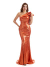 Sexy Ruffles Mermaid One Shoulder Metallic Stretch Shiny Fabric Long Bridesmaid Dresses Online