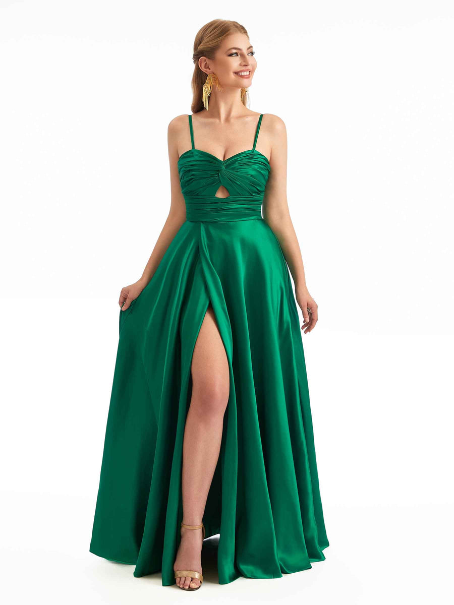 A-Line Boho Keyhole Cutout Satin Bridesmaid Dresses