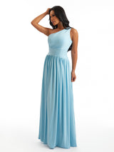 Sexy One Shoulder A-Line Stretchy Jersey Ruched Long Formal Bridesmaid Dresses
