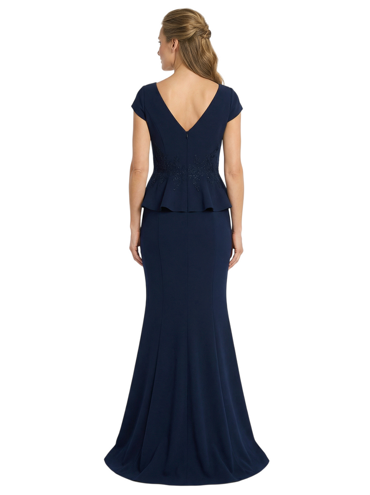 Chicsew Sexy V-neck Cap Sleeves Floor Length Mermaid Mother Of The Groom Dress With Ruffles