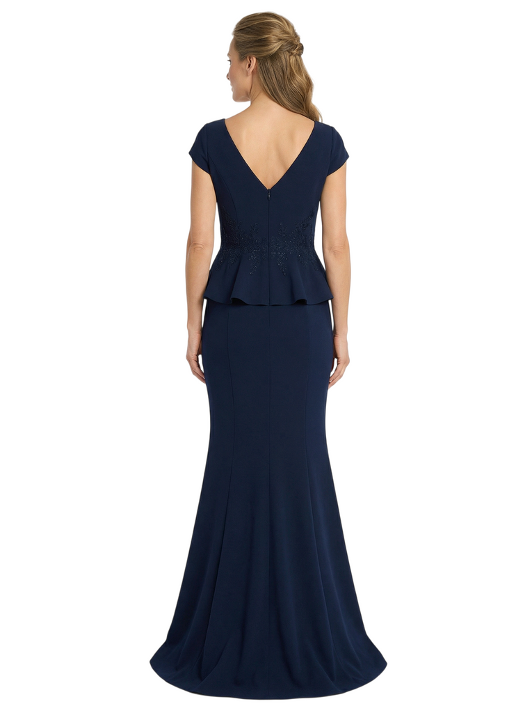 Chicsew Sexy V-neck Cap Sleeves Floor Length Mermaid Mother Of The Groom Dress With Ruffles