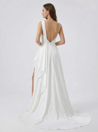 Mermaid  Side Slit Ruffles Maxi Long Satin Wedding Dresses Online