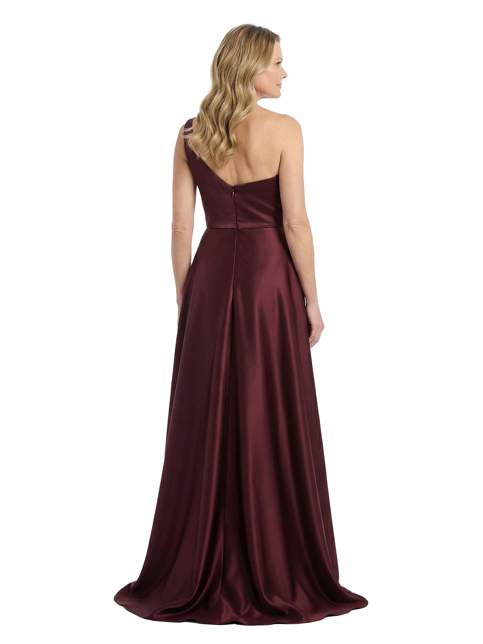 Chicsew Elegant Silky Satin One Shoulder A-Line Maxi Mother of The Groom Dress