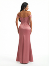 Elegant Mermaid Off The Shoulder Ruched Satin Long Ladies Evening Gowns Side Slit