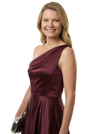 Chicsew Elegant Silky Satin One Shoulder A-Line Maxi Mother of The Groom Dress
