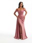 Elegant Mermaid Off The Shoulder Ruched Satin Long Ladies Evening Gowns Side Slit