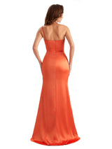 Sexy Side Slit Mermaid Silky Satin One Shoulder Maxi Unique Formal Dresses For Women