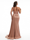 Sexy One Shoulder Side Slit Mermaid Soft Satin Long Bridesmaid Dresses Online
