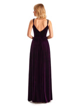 Sexy Side Slit Spaghetti Straps Unique  Velvet Long Bridesmaid Dresses Online