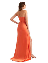 Sexy Side Slit Mermaid Silky Satin One Shoulder Maxi Unique Formal Dresses For Women