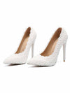 New Women's High Heels Single Shoes Wedding Shoes Stiletto Shoes White Lace Pearl Wedding Shoes