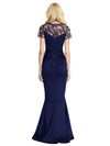 Elegant Short Sleeves Illusion Lace Crepe Side Slit Mermaid Mother of the Brides Dresses