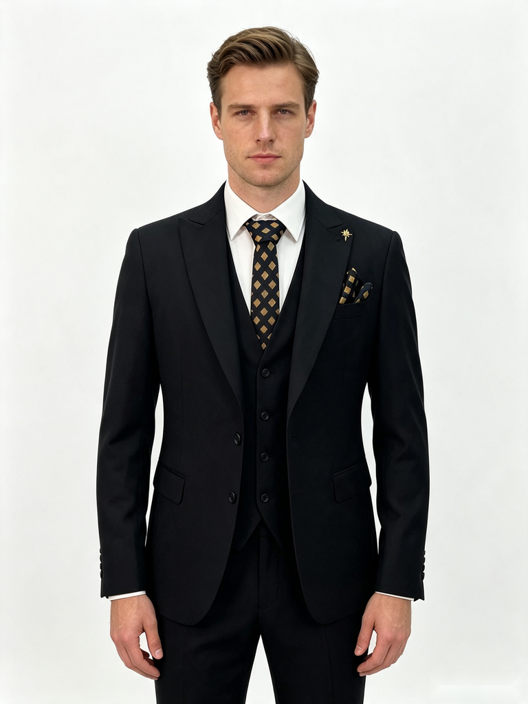 Classic 1 Piece Black Men's Suit with Regular Fit and Sophisticated Peak Lapel