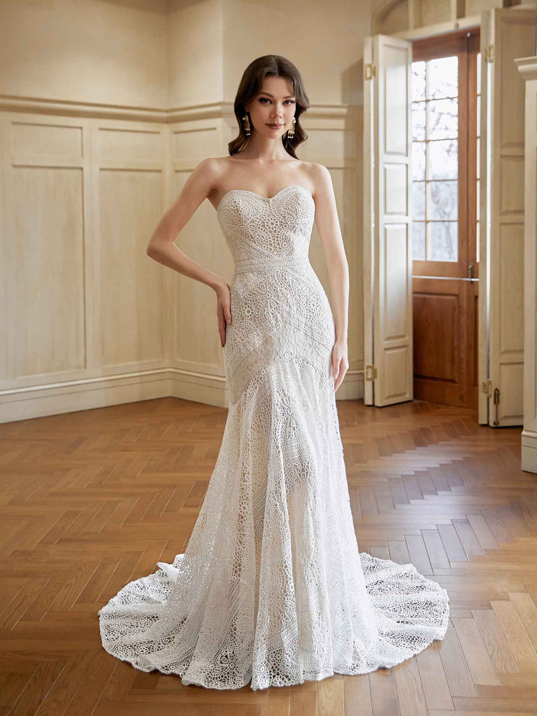 Sexy Mermaid Sweetheart Middle Slit Maxi Long Lace Wedding Dresses Online