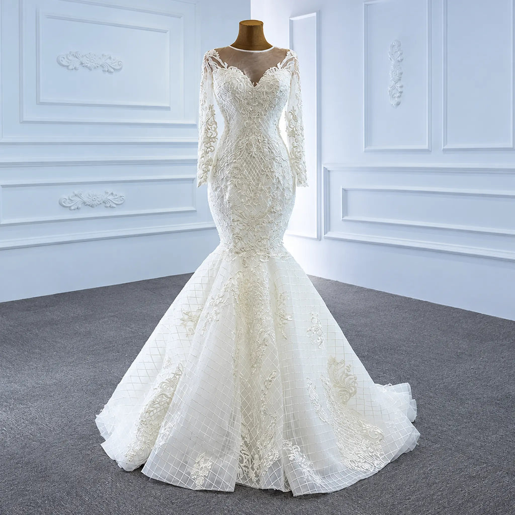 ChicSew Sparkly Mermaid Illusion Ball Gown Wedding Dress With Overskirt